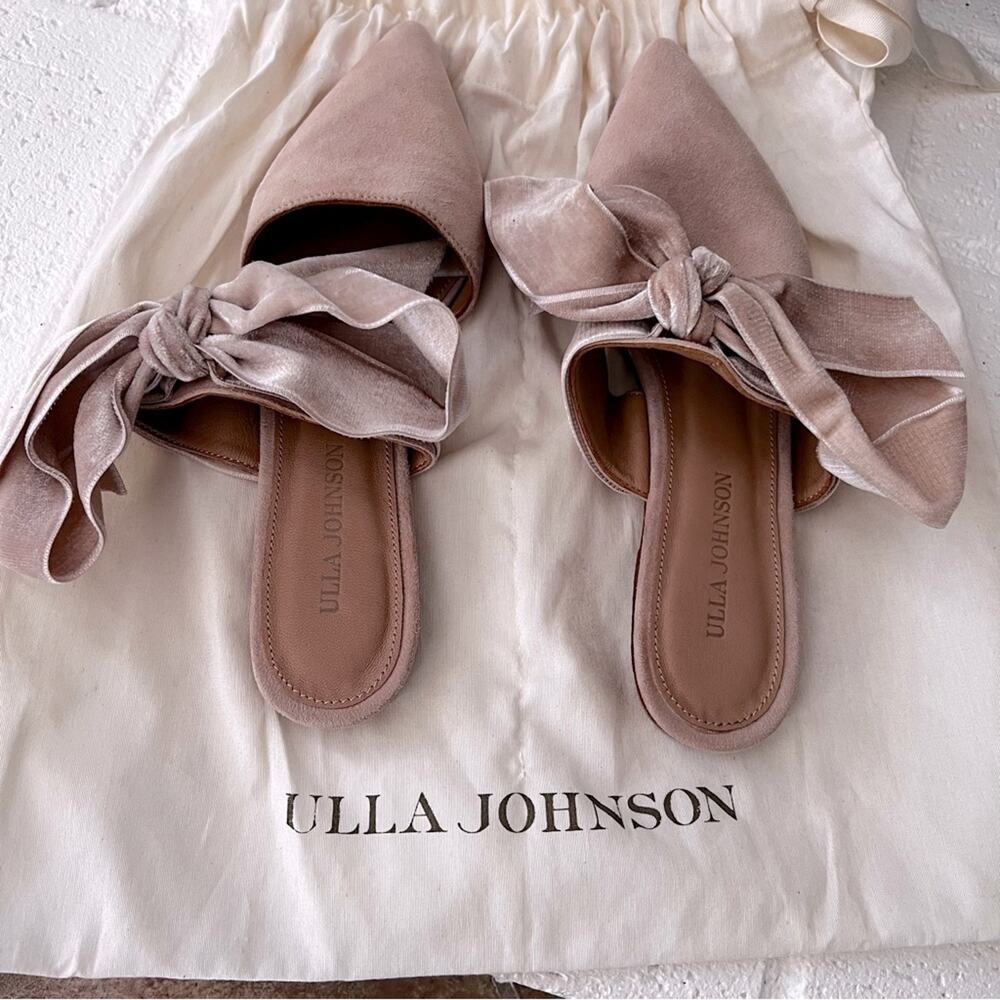 Ulla Johnson Lou Velvet/Suede Bow Slides Mules in Dust Pink Size IT 36 US 6 - Picture 2 of 9